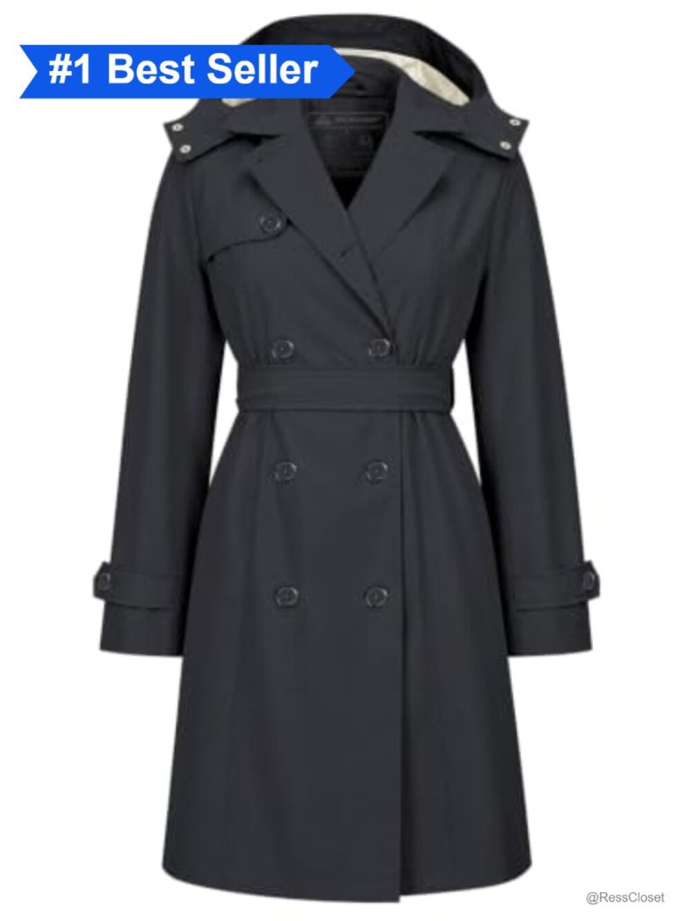 Women's Double Breasted Trench Coat with Detachable Hood